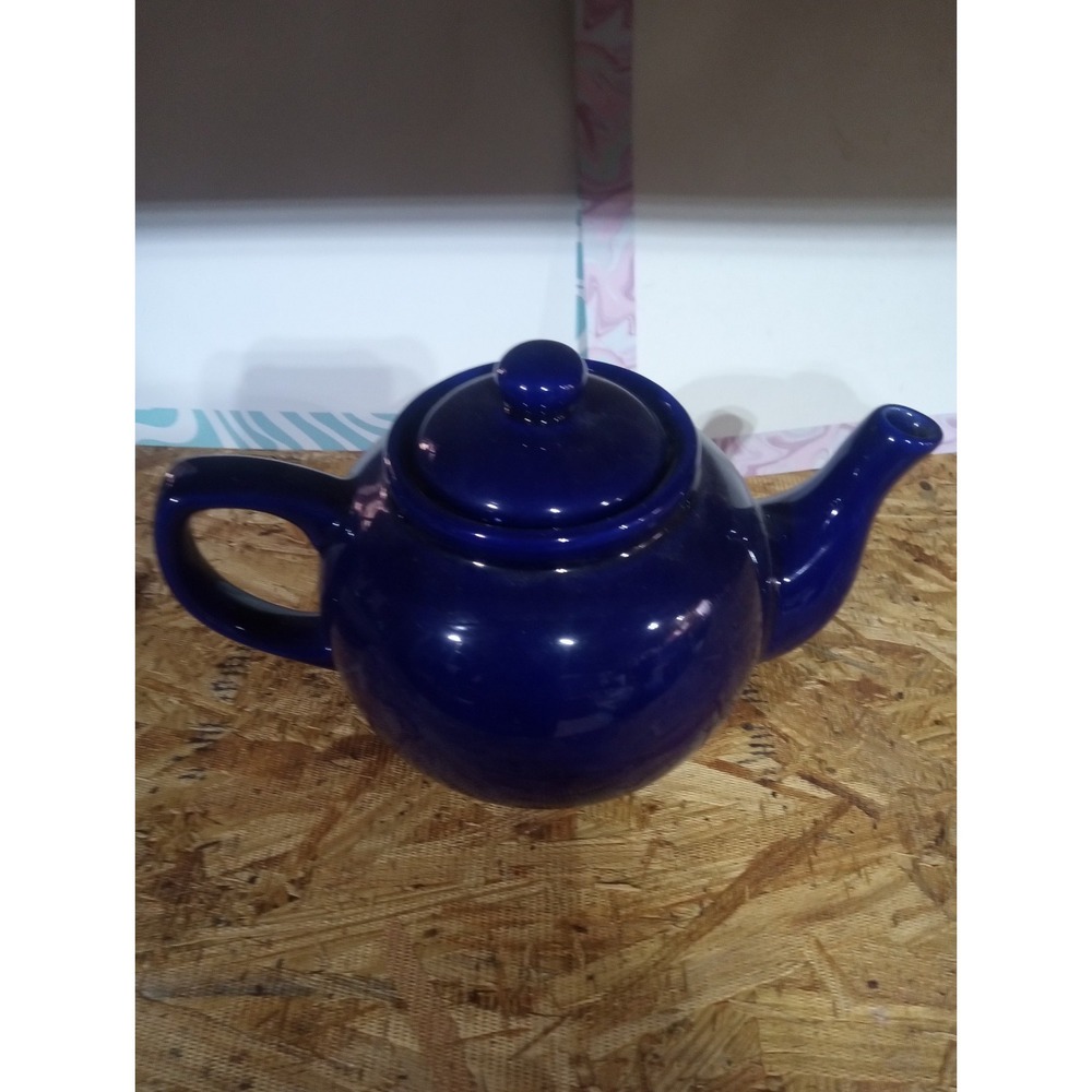 Teapot Blue Ceramic Vintage Prestine England Deep Cobalt 4" Tall Hot Tea Drinks